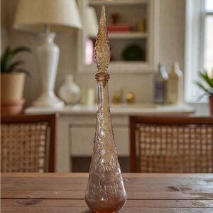 Vintage Empoli pink glass decanter